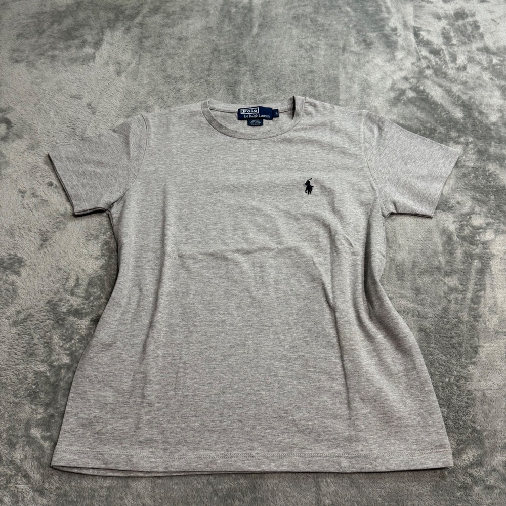 Vintage 90s Polo Ralph Lauren Baby Tee Grey Cotton Stretch Pony Top Womens Large